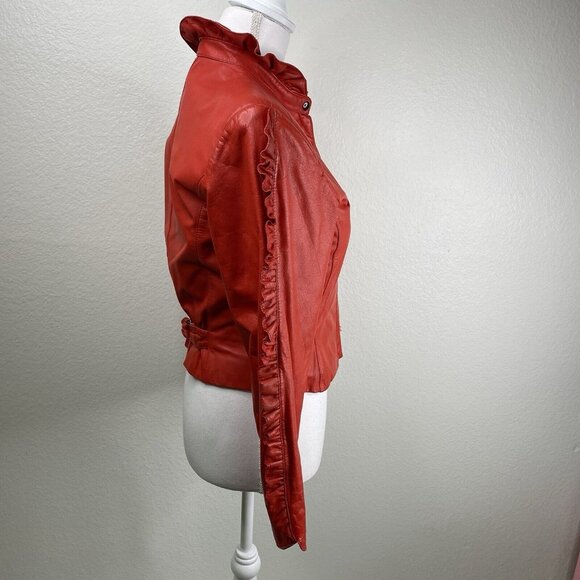 Vintage Triangles - Tannery West Jacket Womens Red Sz 5 Leather Ruffle 80's 90's - Picture 10 of 16
